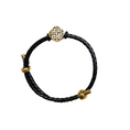 Load image into Gallery viewer, Akashagarbha Courage & Wisdom Black-Gold Leather Bracelet
