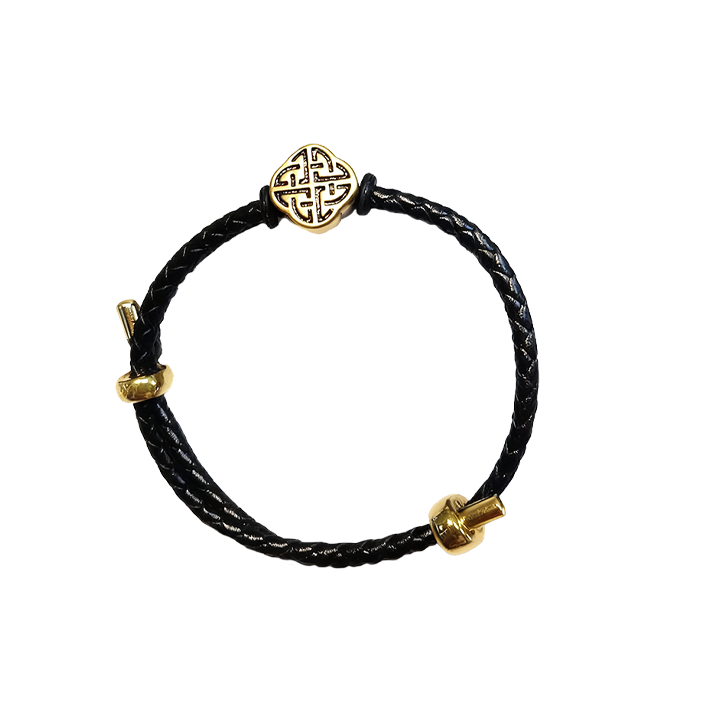 Akashagarbha Courage & Wisdom Black-Gold Leather Bracelet