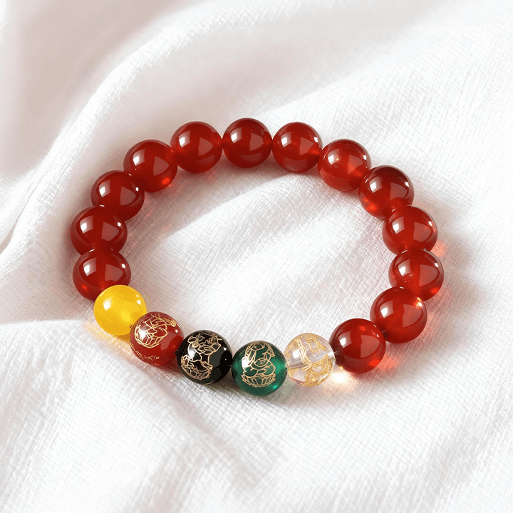 Five Wealth Gods Prosperity Bracelet – Black & Red Agate